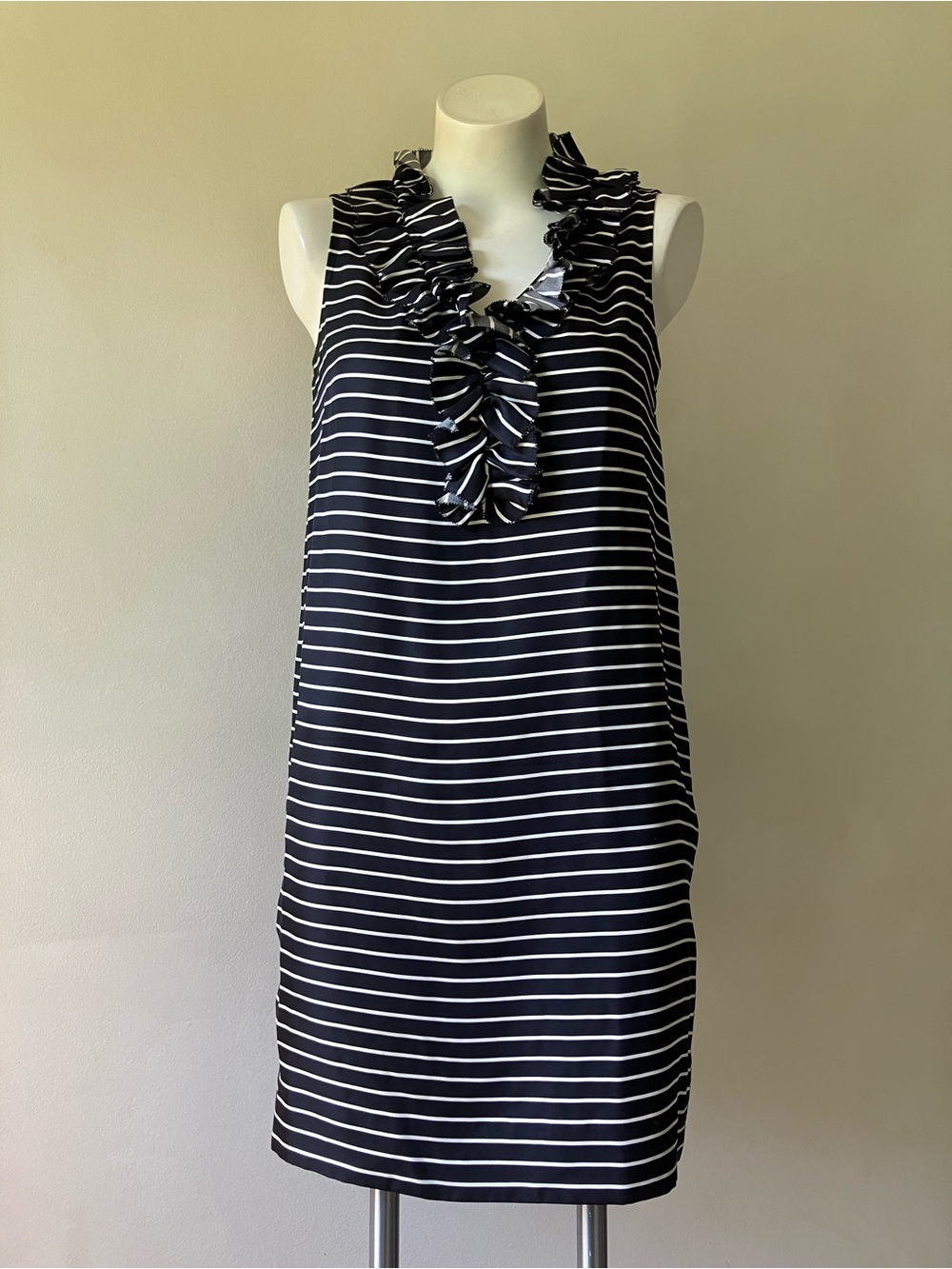 Kate Spade | Classic Ruffled Neck Striped Silk Mini Dress